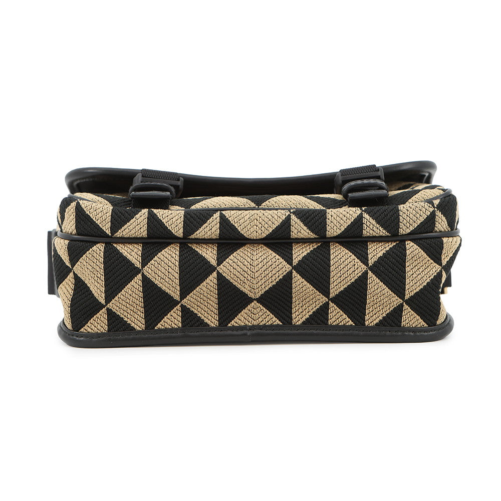 PRADA Symbol Embroidery Shoulder Bag Beige/Black2VD034 Canvas Leather