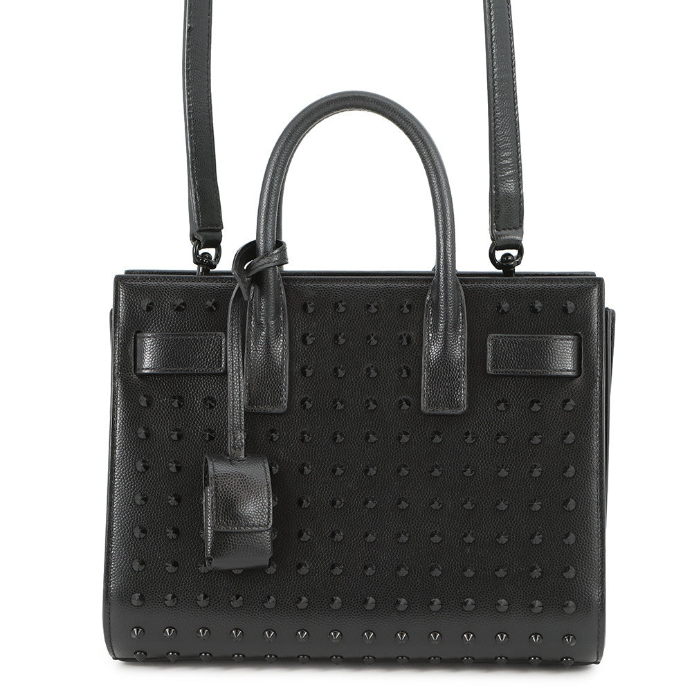 SAINT LAURENT PARIS Studded 2way Handbag Black Leather Size Nano