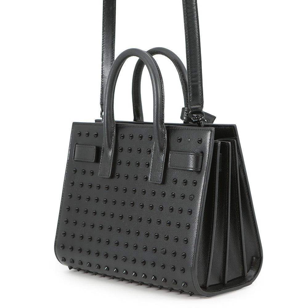 SAINT LAURENT PARIS Studded 2way Handbag Black Leather Size Nano