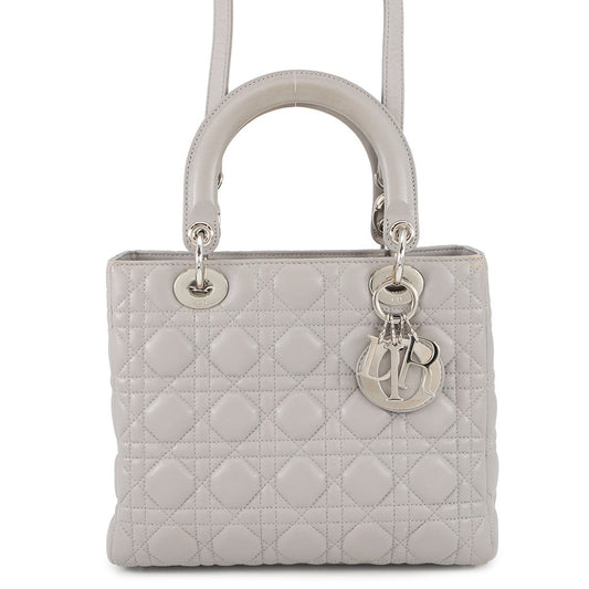 Dior Lady Dior Canage Gray Leather Size Medium