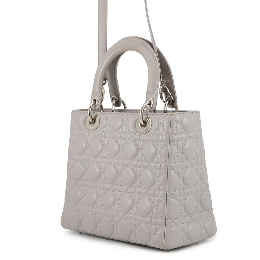 Dior Lady Dior Canage Gray Leather Size Medium