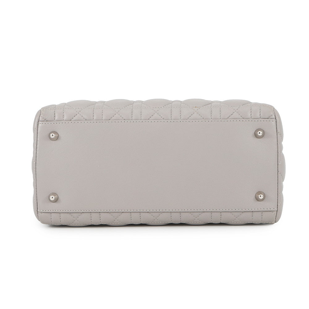 Dior Lady Dior Canage Gray Leather Size Medium