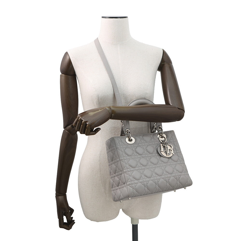 Dior Lady Dior Canage Gray Leather Size Medium