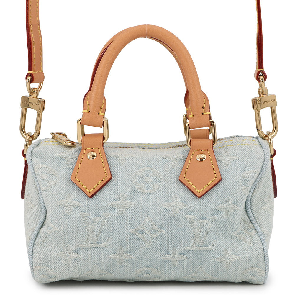 LOUIS VUITTON Nano Speedy Sky BlueM11212 Monogram Denim Size Nano