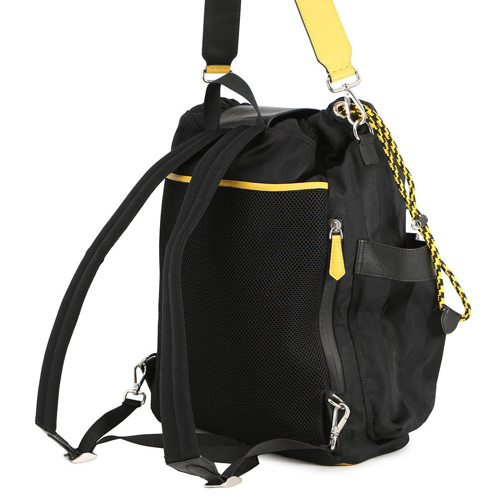 FENDI Strike Pecan Backpack Black/Yellow7VZ056 Nylon Leather Size Large