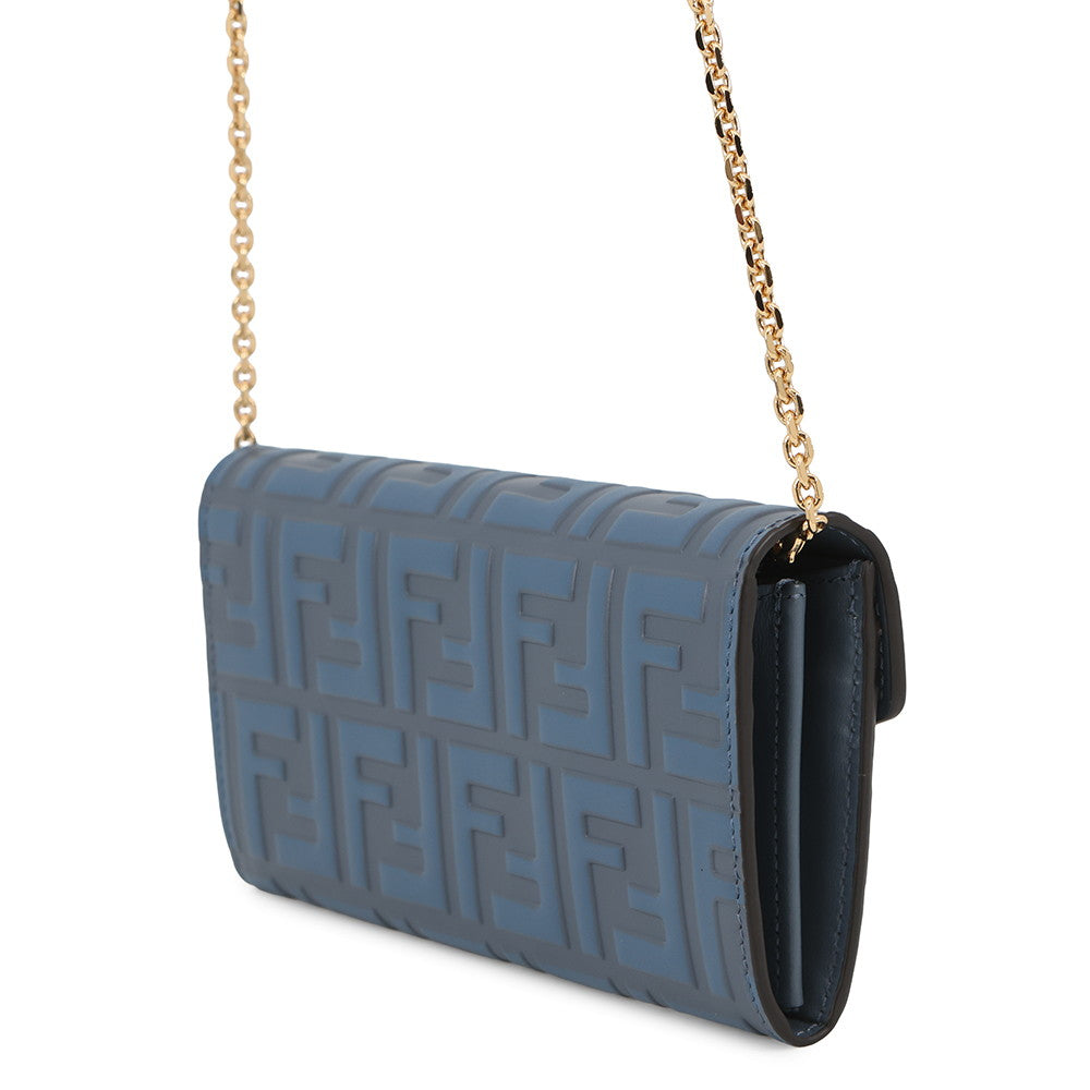 FENDI Zucca Pattern F is FENDI Chain Long Wallet Blue8M0365 Leather