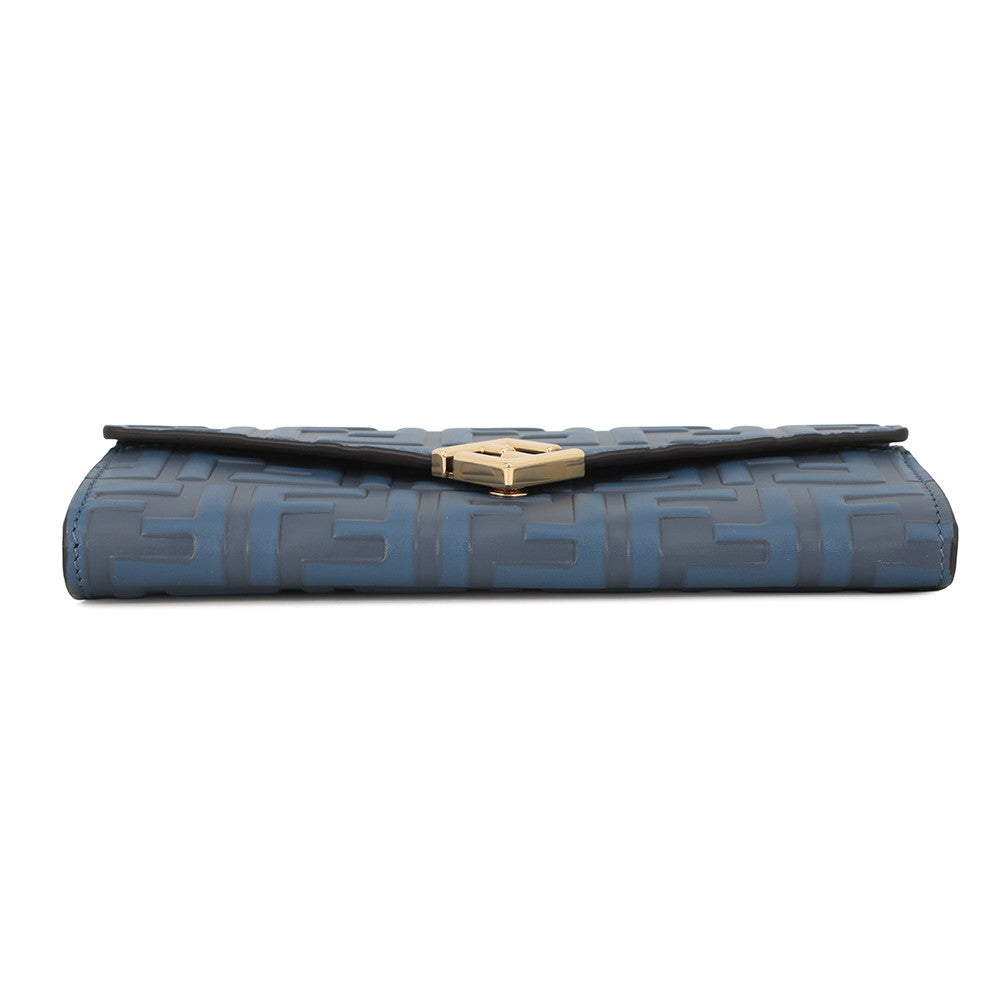 FENDI Zucca Pattern F is FENDI Chain Long Wallet Blue8M0365 Leather