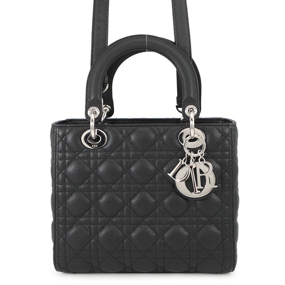 Dior Cannage Lady Dior 2WAY Handbag BlackM0565PWRT_M900 Grained CalfLeather Size Medium