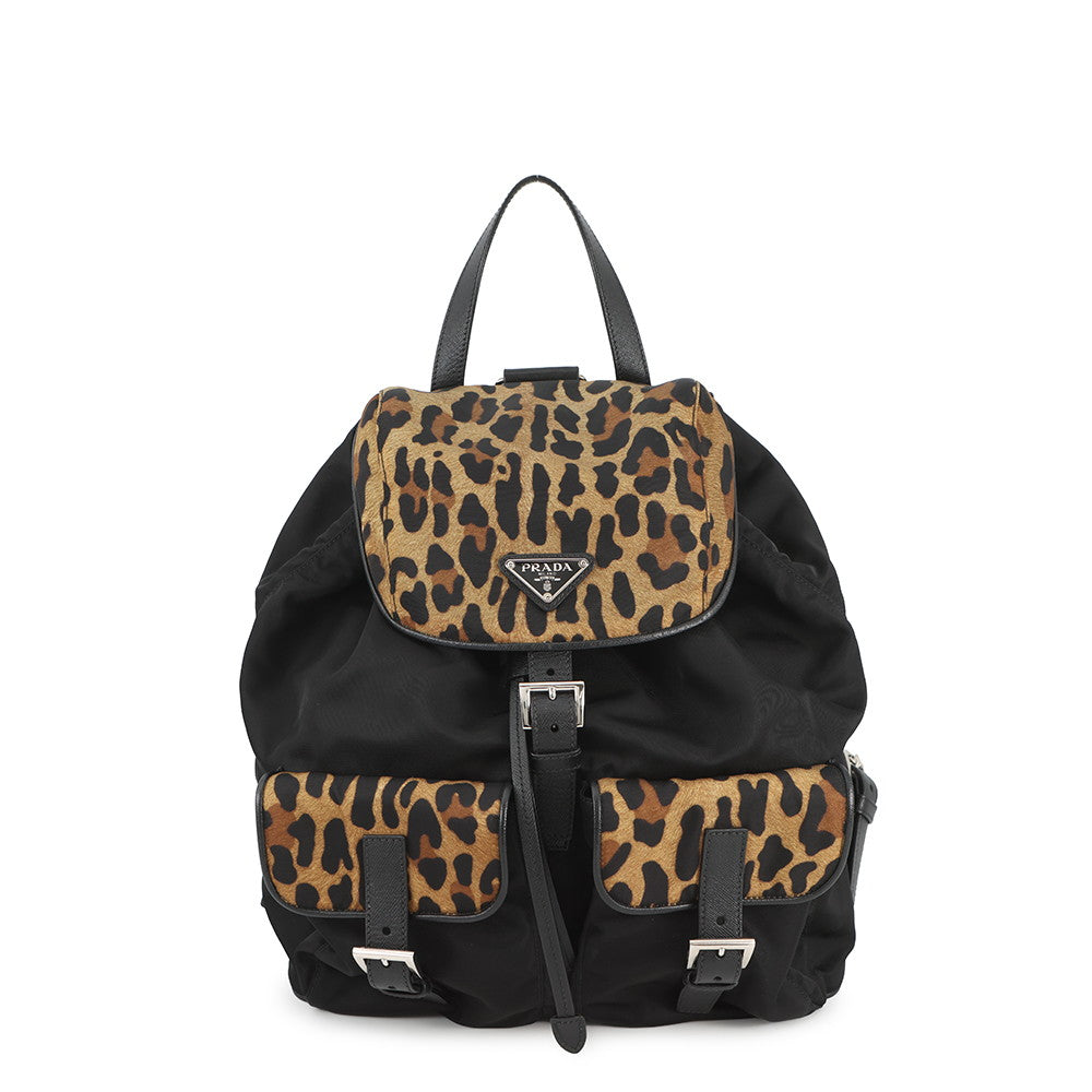 PRADA Leopard Backpack Re-Nylon Black/Brown1BZ811 Nylon