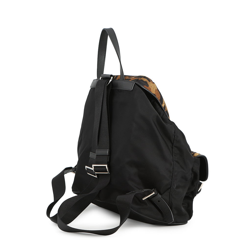PRADA Leopard Backpack Re-Nylon Black/Brown1BZ811 Nylon
