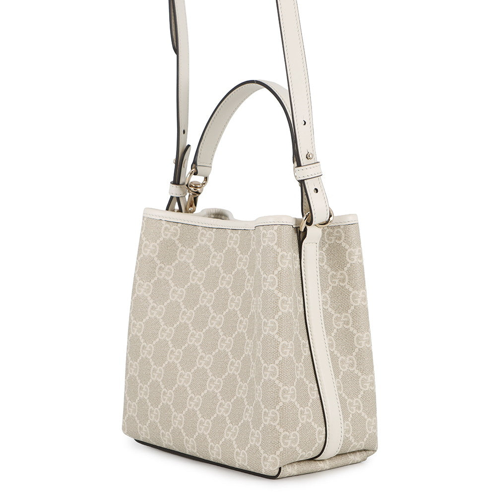 GUCCI GG Emblem 2-Way Bucket Bag Beige&White815118 PVC Leather Size Small