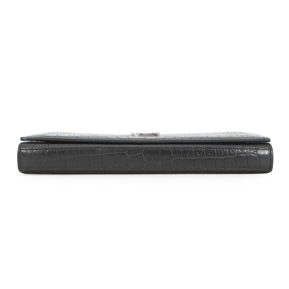 SAINT LAURENT PARIS Chain wallet Black377829 Croco embossed leather