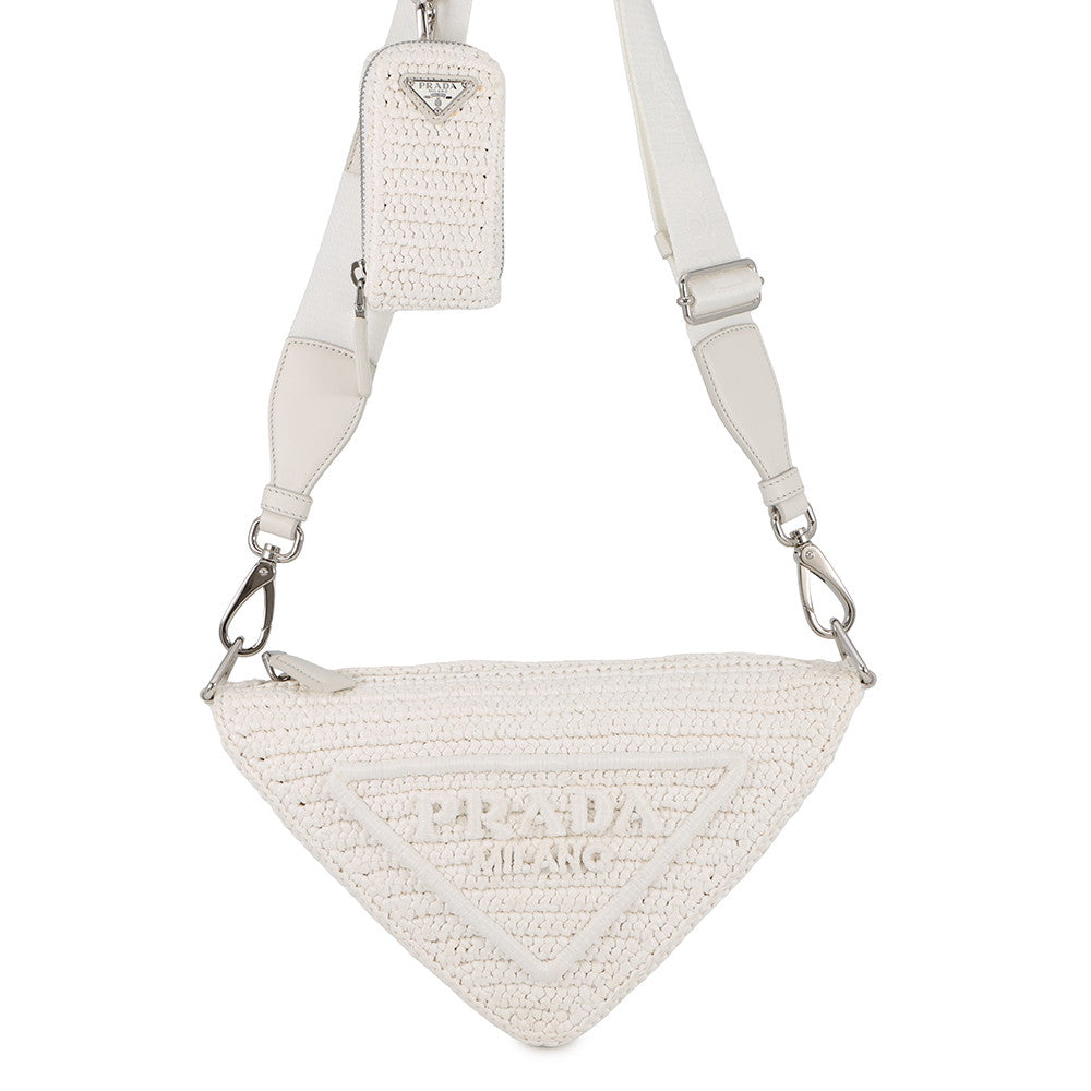 PRADA Triangle Shoulder Bag White1BH190 Raffia