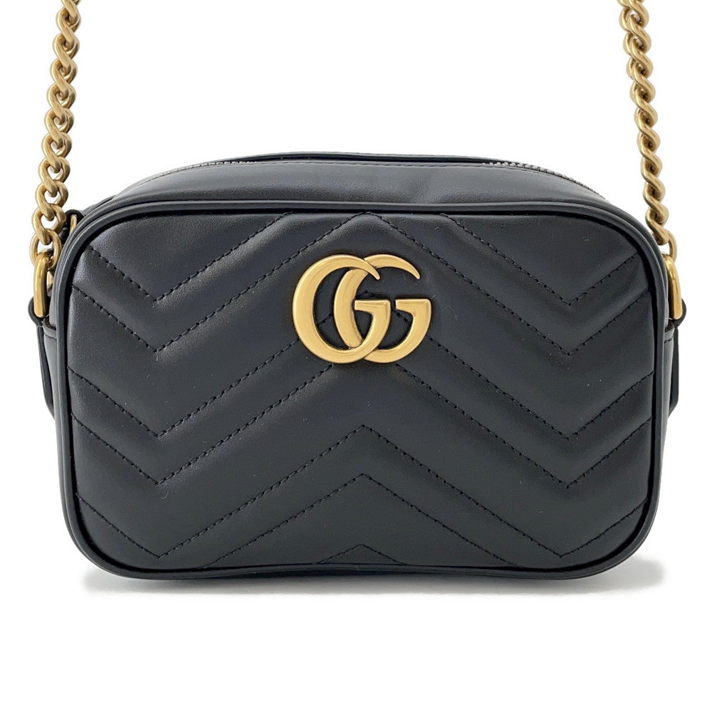 GUCCI GG Marmont Mini Shoulder Bag Black/Beige448065 Leather Size Mini