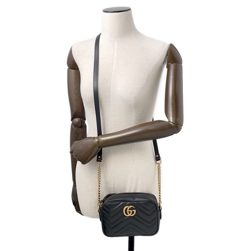 GUCCI GG Marmont Mini Shoulder Bag Black/Beige448065 Leather Size Mini