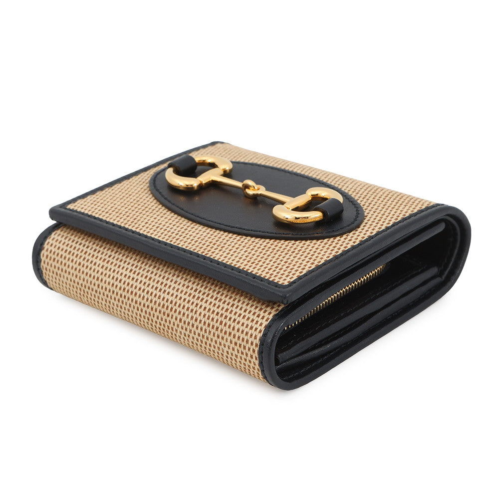 GUCCI Horsebit 1955 Wallet Beige/Navy621891 Canvas/Leather