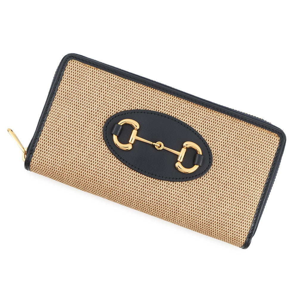 GUCCI Horsebit 1955 Zip Around Beige/Navy621889 Canvas/Leather