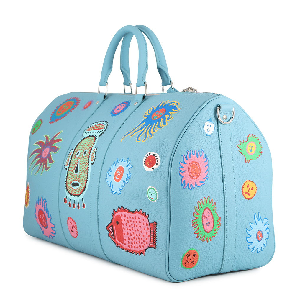 LOUIS VUITTON LVxYK KeepallBandouliere Blue/MulticolorM21713 Monogram?Taurillon Yayoi Kusama Size 50