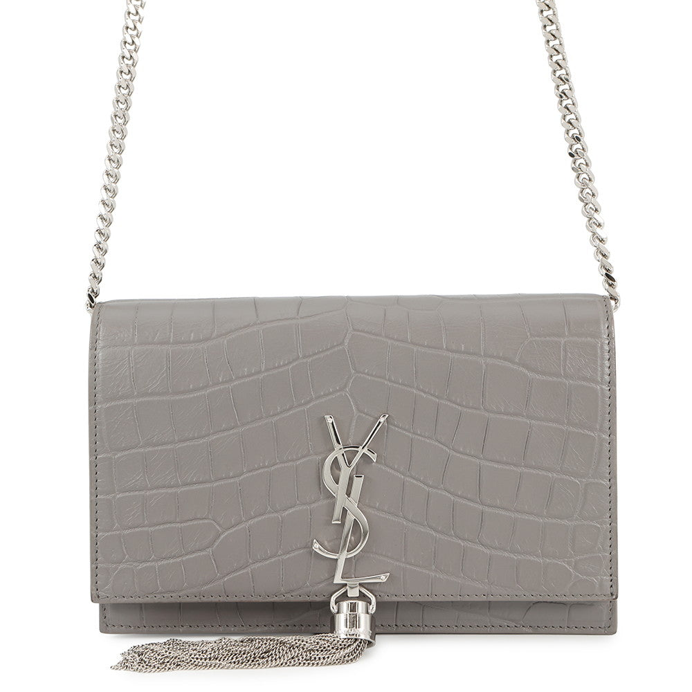 SAINT LAURENT PARIS Kate Chain Wallet Gray452159 Croco embossed leather