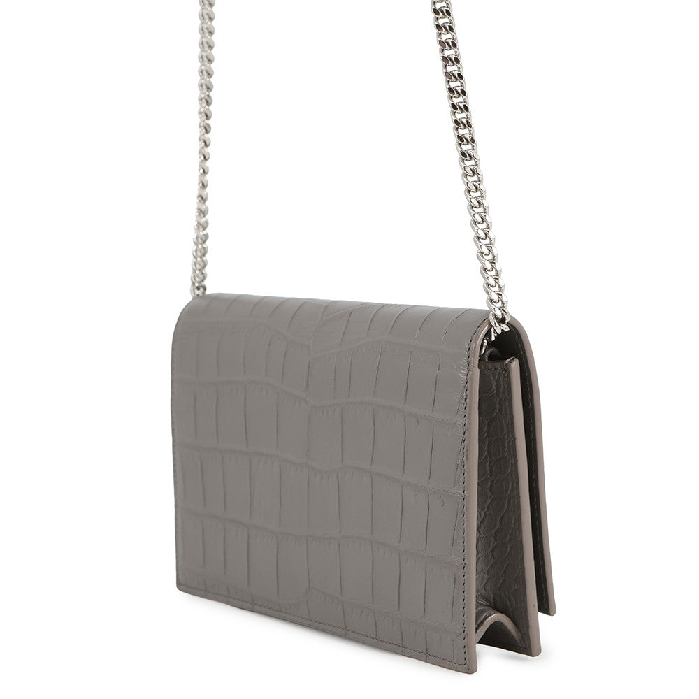 SAINT LAURENT PARIS Kate Chain Wallet Gray452159 Croco embossed leather