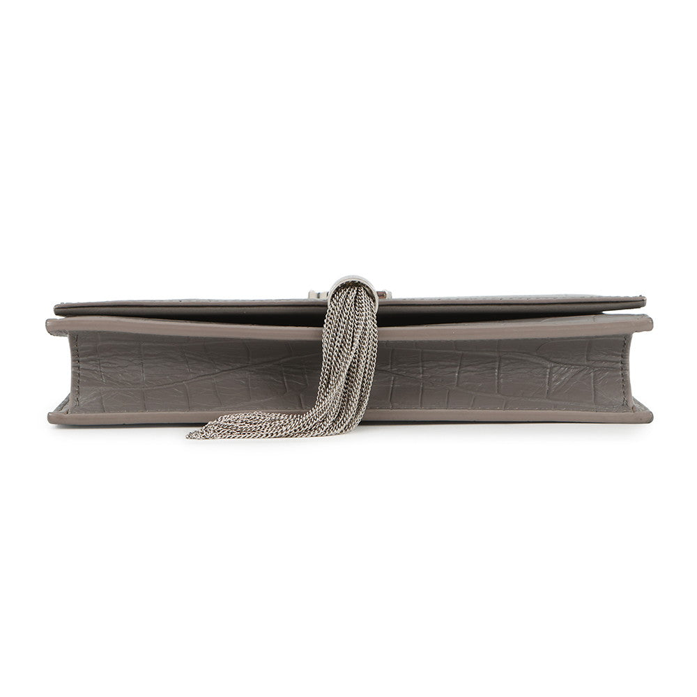 SAINT LAURENT PARIS Kate Chain Wallet Gray452159 Croco embossed leather