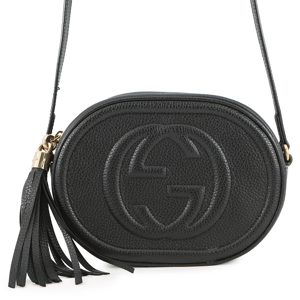 GUCCI Soho Interlocking G Shoulder Bag Black/Beige747779 Leather