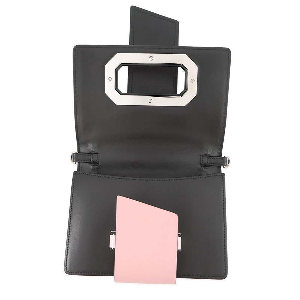 PRADA City Plex Ribbon Shoulder Bag Black/Pink1BD067 Leather Plastic