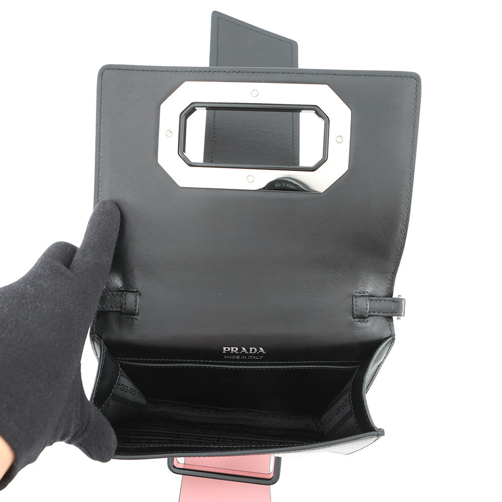 PRADA City Plex Ribbon Shoulder Bag Black/Pink1BD067 Leather Plastic