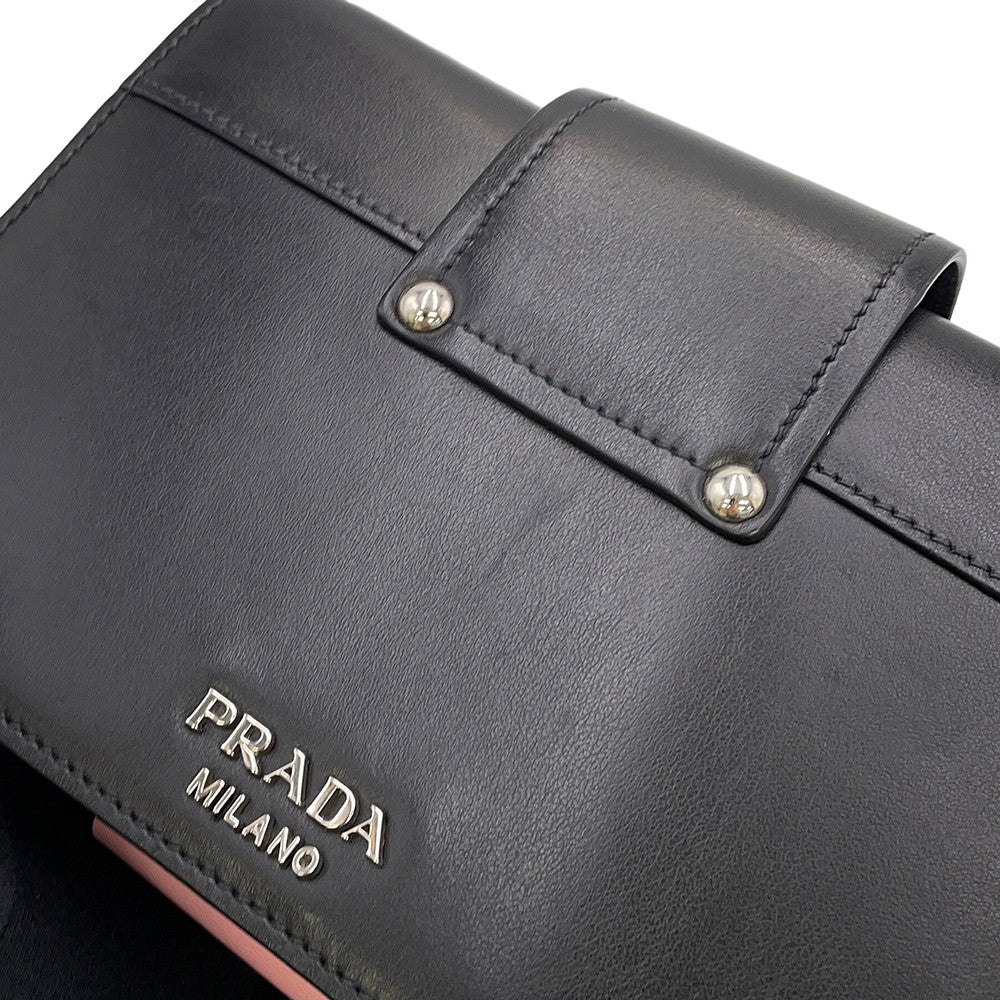 PRADA City Plex Ribbon Shoulder Bag Black/Pink1BD067 Leather Plastic