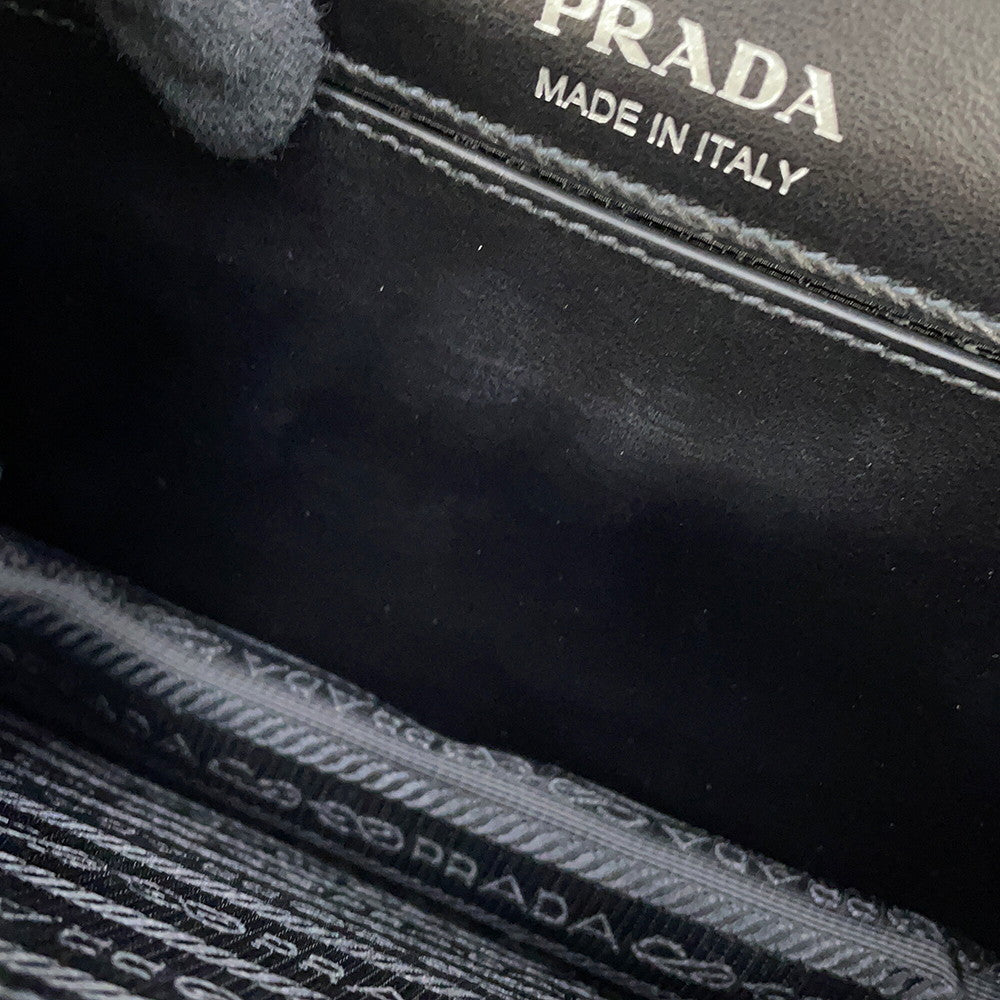 PRADA City Plex Ribbon Shoulder Bag Black/Pink1BD067 Leather Plastic