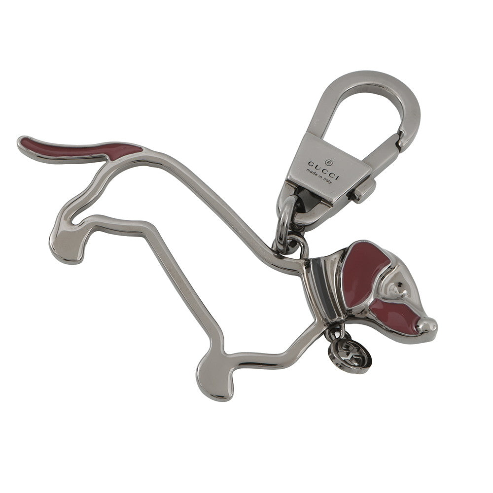 GUCCI Interlocking G Dog Key Chain Black/Red817294 Metal