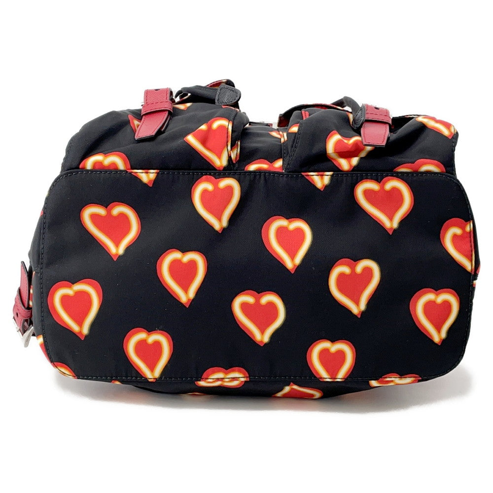 PRADA Heart Pattern Backpack Black/Red1BZ006 Nylon