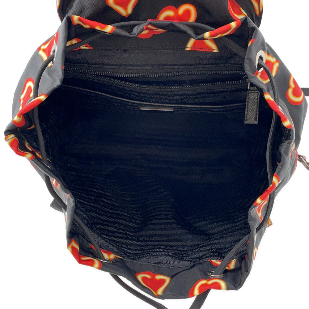 PRADA Heart Pattern Backpack Black/Red1BZ006 Nylon