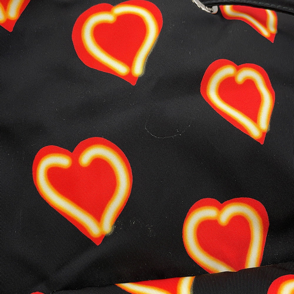 PRADA Heart Pattern Backpack Black/Red1BZ006 Nylon