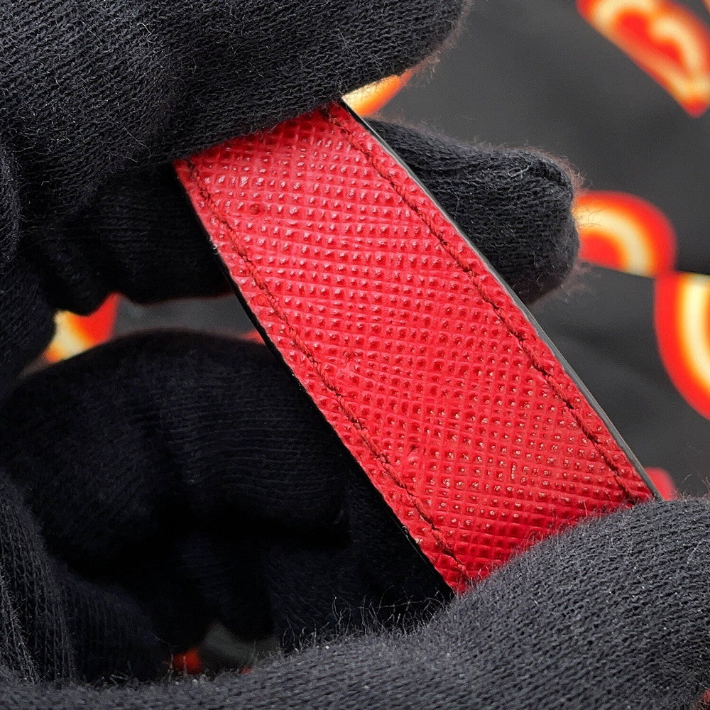 PRADA Heart Pattern Backpack Black/Red1BZ006 Nylon