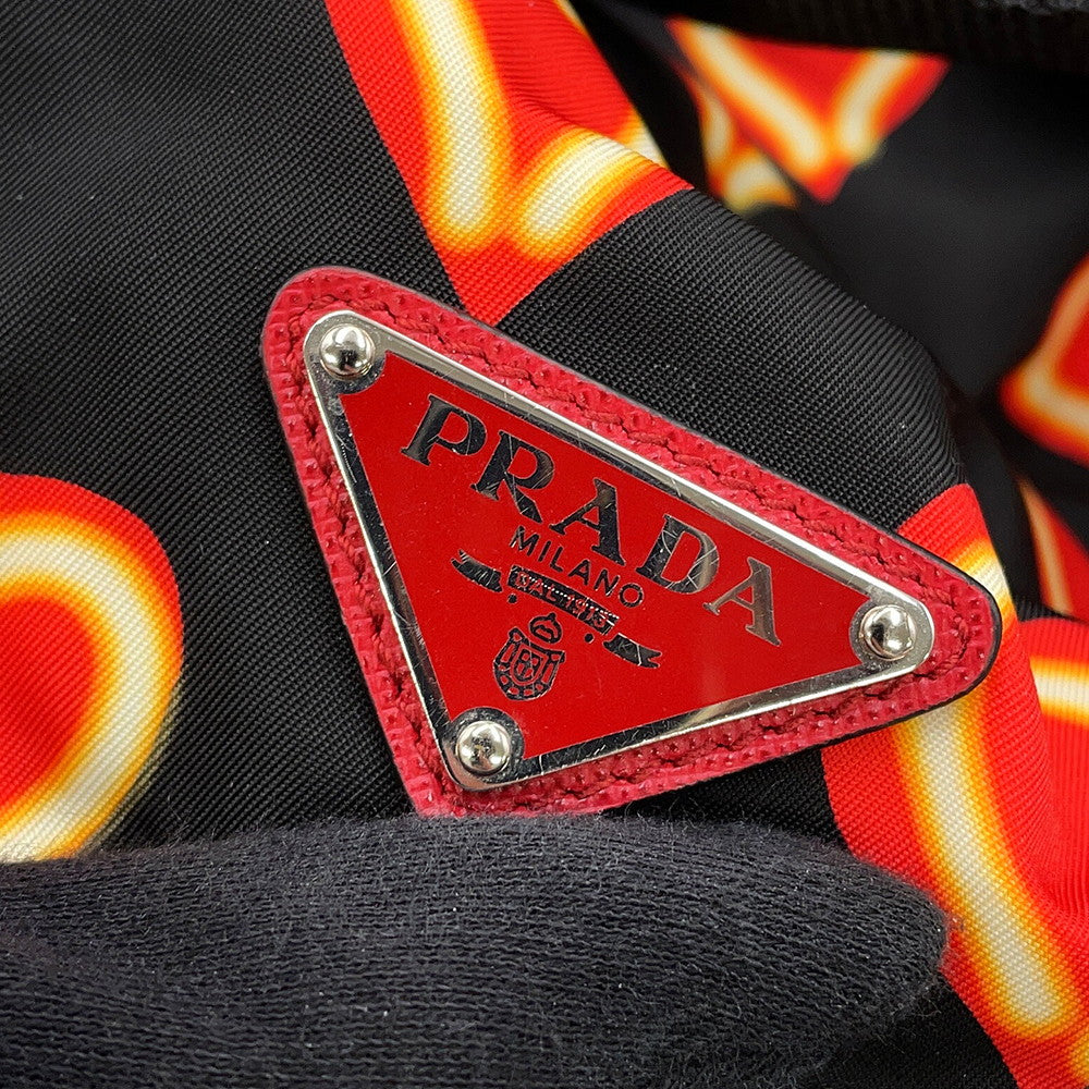 PRADA Heart Pattern Backpack Black/Red1BZ006 Nylon