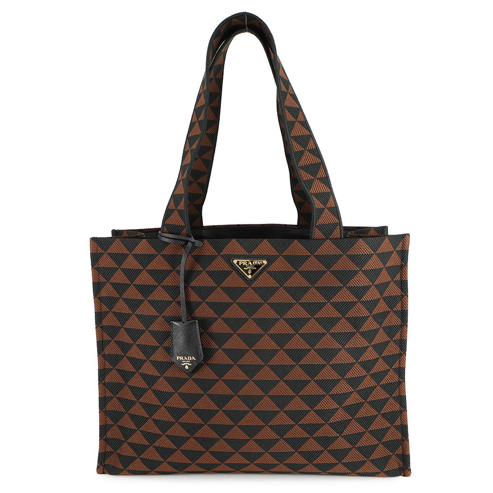 PRADA Triangle Jacquard Tote Bag Brown/Black2VG106 Canvas Leather