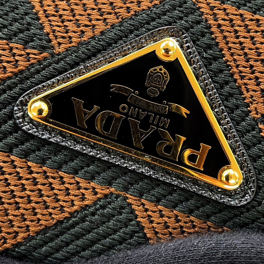 PRADA Triangle Jacquard Tote Bag Brown/Black2VG106 Canvas Leather