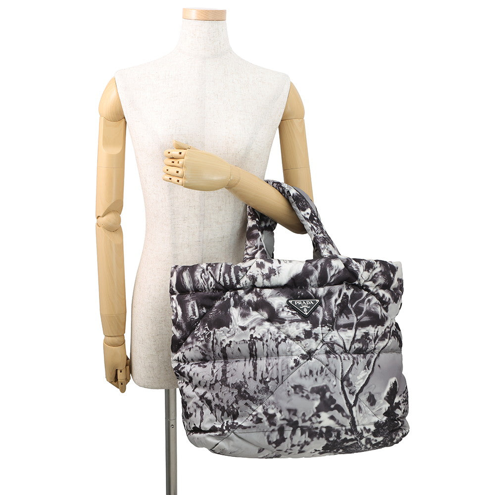 PRADA Re-Nylon Padded Print Quilted Tote Bag Gray2VG082 Nylon