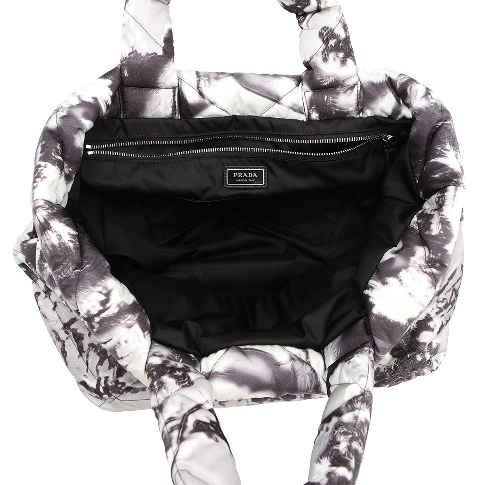 PRADA Re-Nylon Padded Print Quilted Tote Bag Gray2VG082 Nylon