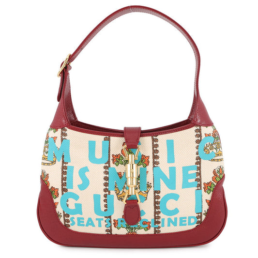GUCCI Centennial Jackie 1961 Hobo Bag Ivory/Red636706 Canvas Leather Size Small