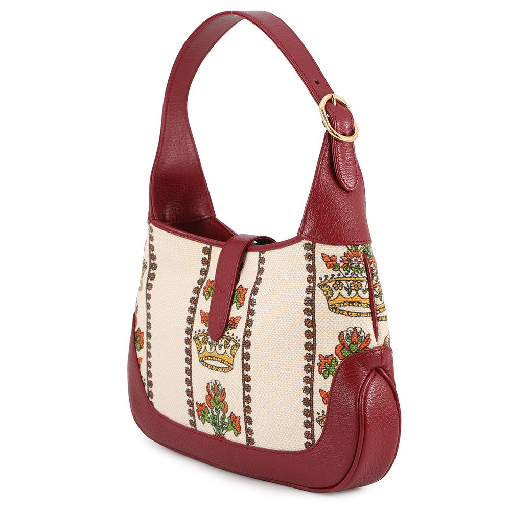 GUCCI Centennial Jackie 1961 Hobo Bag Ivory/Red636706 Canvas Leather Size Small