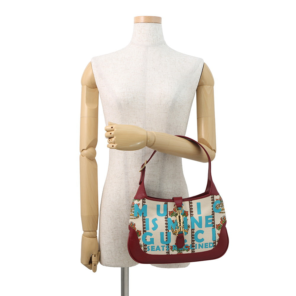 GUCCI Centennial Jackie 1961 Hobo Bag Ivory/Red636706 Canvas Leather Size Small