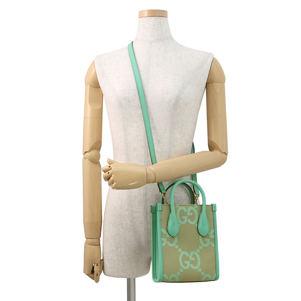 GUCCI Jumbo GG 2-Way Handbag Beige/Light Green671623 Canvas Leather