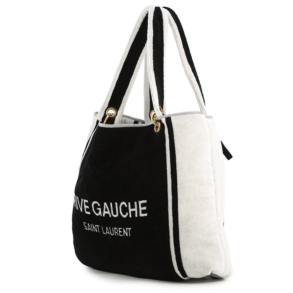 SAINT LAURENT PARIS Rive Gauche Towel Tote Bag White/Black735067 Cotton