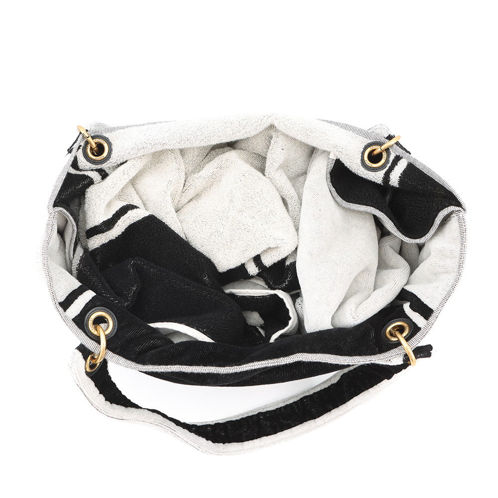 SAINT LAURENT PARIS Rive Gauche Towel Tote Bag White/Black735067 Cotton