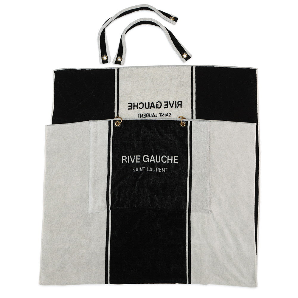 SAINT LAURENT PARIS Rive Gauche Towel Tote Bag White/Black735067 Cotton