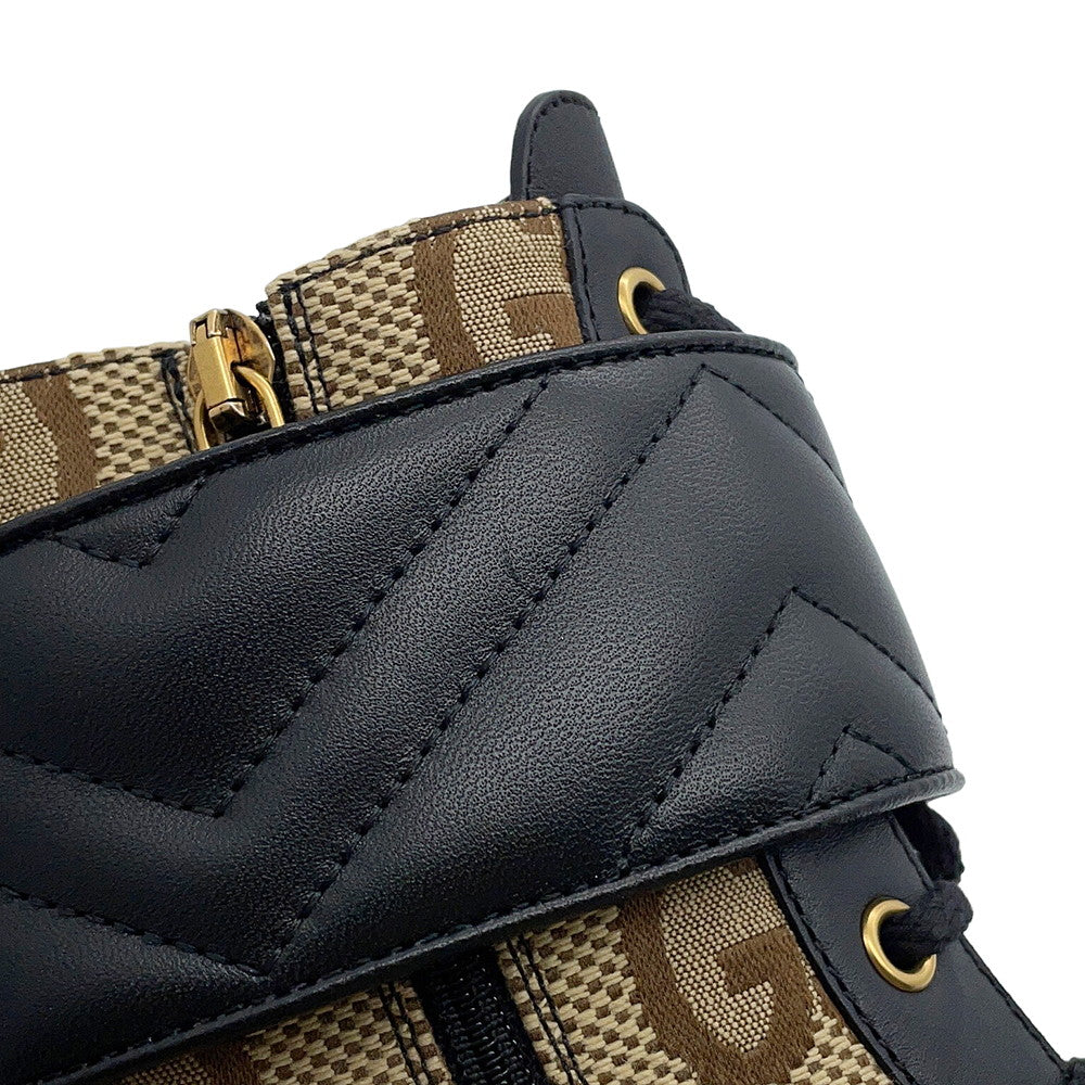 GUCCI Double G EncreBoots Black719849 Leather GG Canvas Size 34 1/2