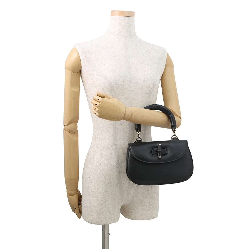 GUCCI Bamboo 1947 Top Handle Black827815 Champagne GoldHardware Size Small