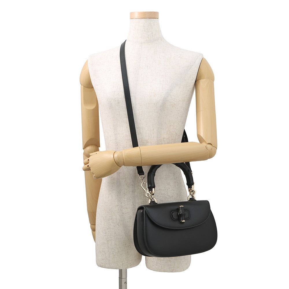 GUCCI Bamboo 1947 Top Handle Black827815 Champagne GoldHardware Size Small